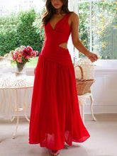 Elegant Backless Pleated V-Neck Splicing Maxi Dress
